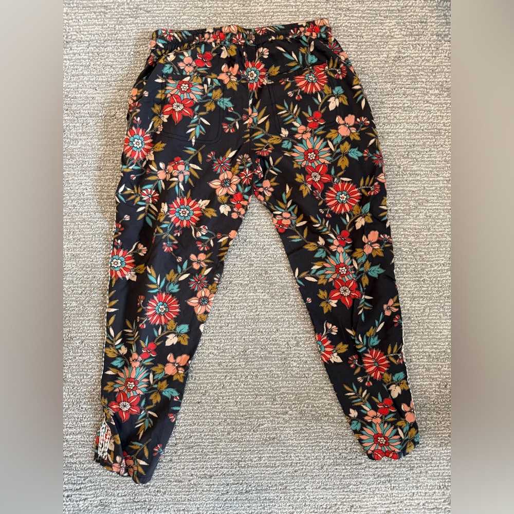 Anthropologie Floral Jogger Pants XS Boho Drawstring Side Stripe Rayon Lounge - Picture 4 of 4